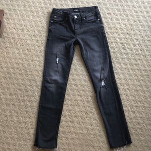 Hudson straight leg skinny jeans. Distressed black.